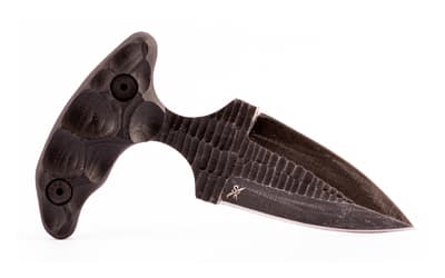 Stroup Knives SD1, Fixed Blade Knife, 2" Push Dagger Blade, 1095 High Carbon Steel, 5" Overall Length, Acid Etched Finish, Black, G10 Handle