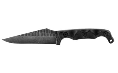Stroup Knives TU2, Fixed Blade Knife, 4" Clip Point Blade, 1095 High Carbon Steel, 8.5" Overall Length, Acid Etched Finish, Black, G10 Handle