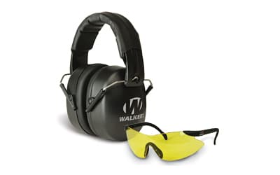 Walker's Earmuff, Folding, Padded Headband, Black, Shooting Glasses, Yellow Lenses, One Pair of Foam Plugs