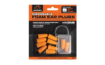 Walker's Ear Plug, Foam, Orange, 5 Pairs per Pack, Includes Plastic Storage case