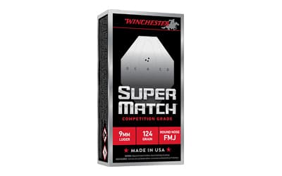 Winchester Ammunition Super Match, 9MM, 124 Grain, Round Nose Bullet, 50 Round Box