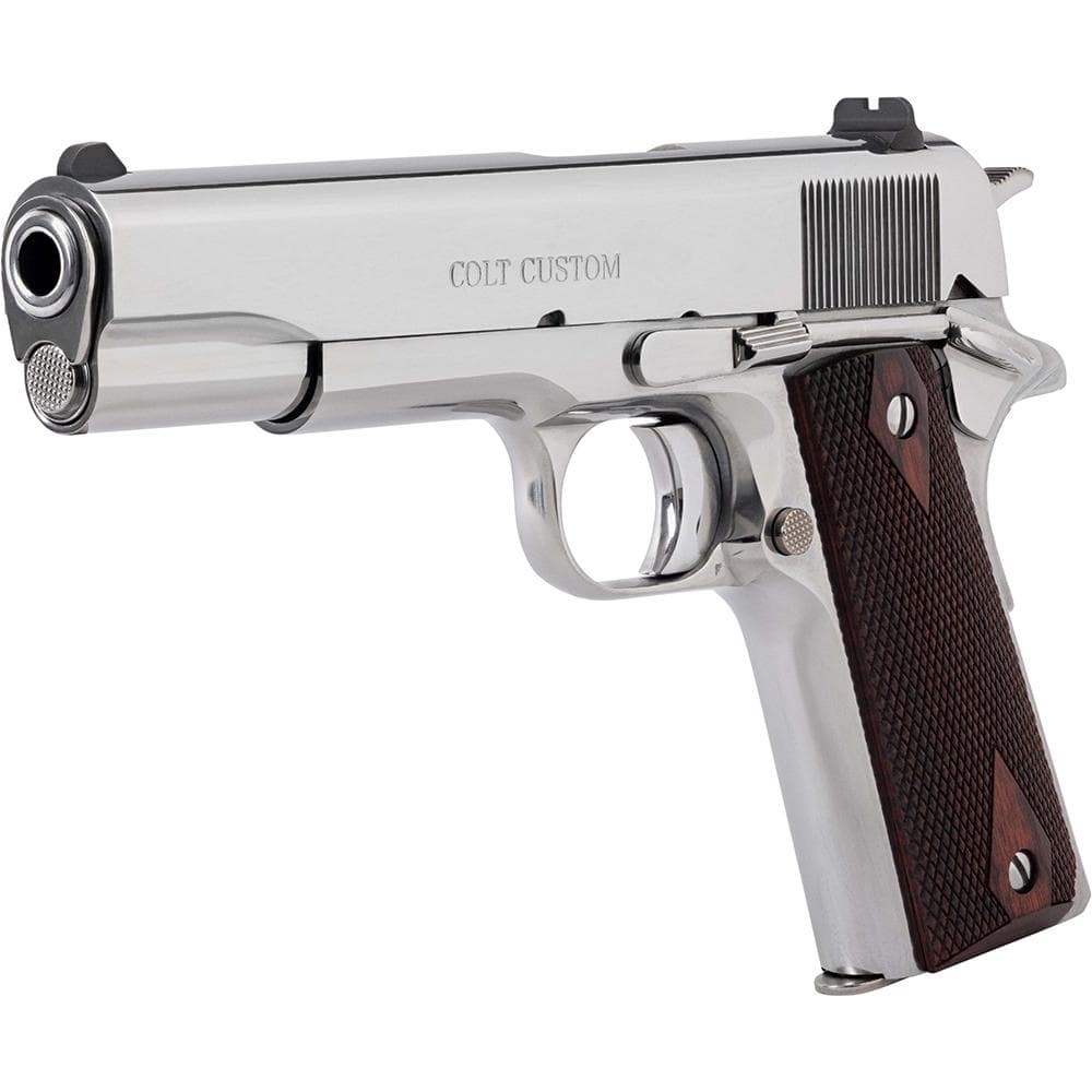 Colt 1911 Gov't Handgun .38 Super 9rd Magazine 5" Barrel Polished Stainless with Wood Grips