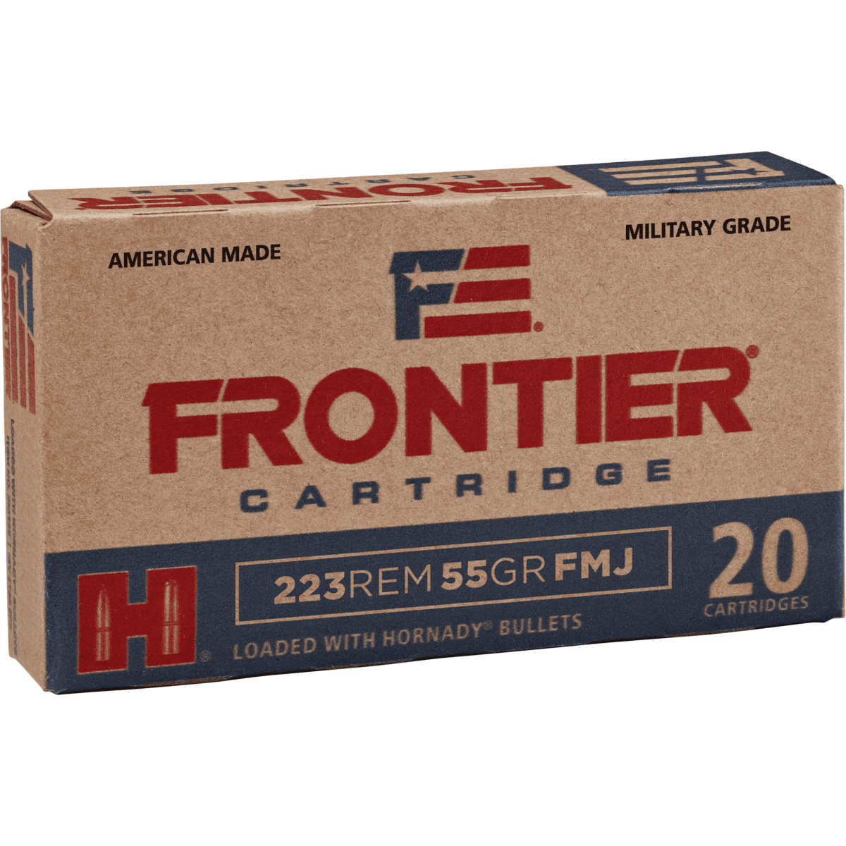 Hornady Frontier Rifle Ammunition .223 Rem 55 gr FMJ 3240 fps 500/ct Case (25-20/ct Boxes)
