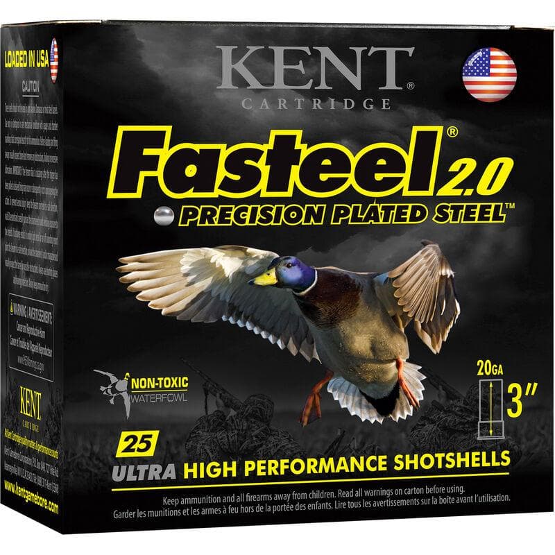 Kent Fasteel + Precision Plated Steel Waterfowl Shotshells 20ga 3" 1oz 1350 fps #2 & #4 25/ct