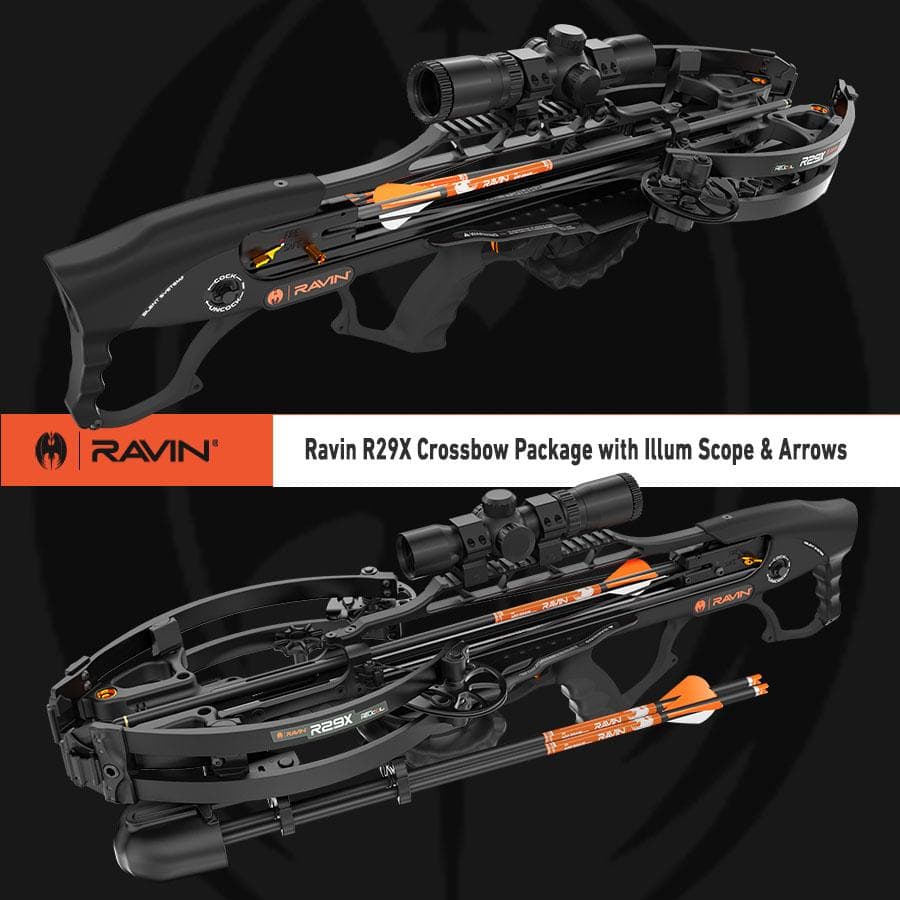 Ravin R29X Crossbow Package with Illum Scope & Arrows Draw Handle Black