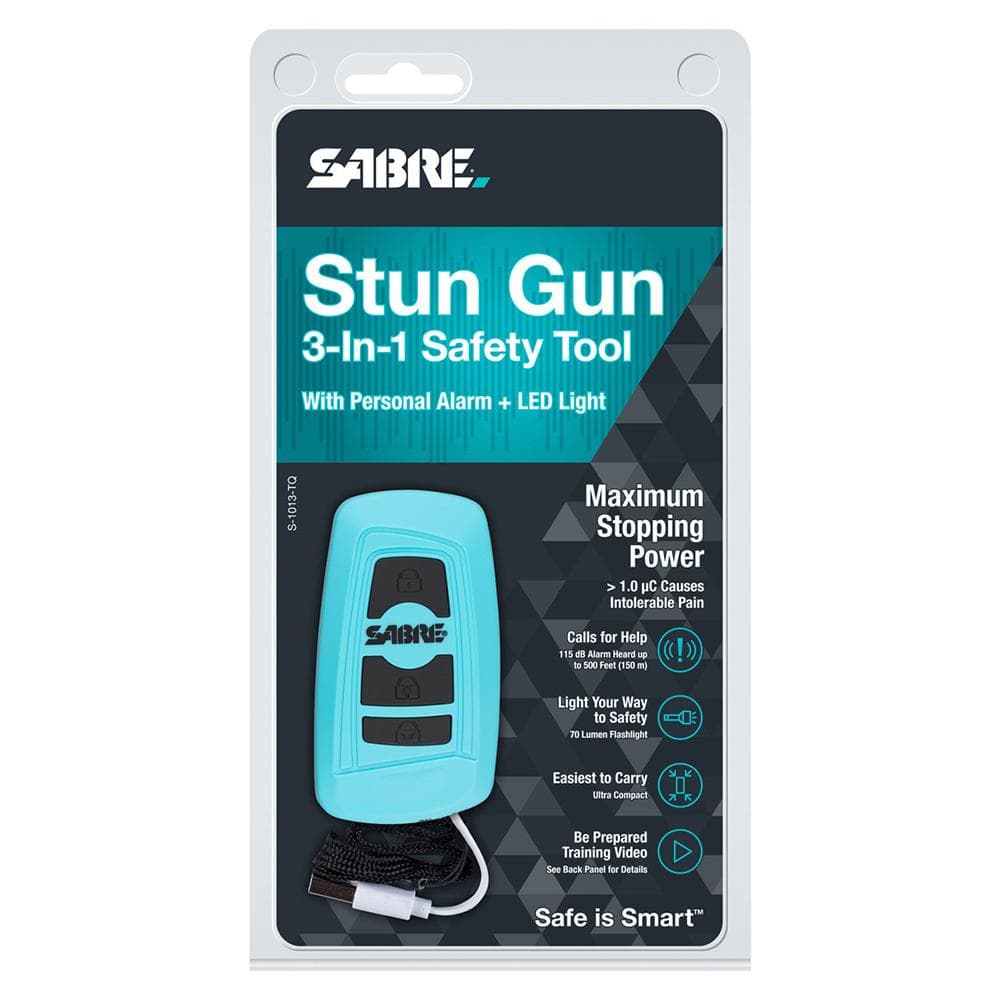 Sabre 3-in-1 Stun Gun Safety Tool with Personal Alarm and Flashlight Teal