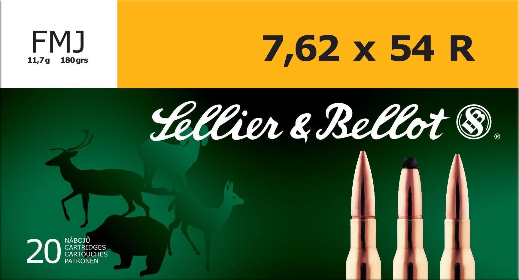 Sellier & Bellot Rifle Ammunition 7.62x54R 180 gr 2580 fps FMJ - 20/box