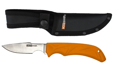 AccuSharp Caping Knife, Fixed Blade Knife, Plain Edge, Orange Rubber Grip, 3.5-Inch Stainless Steel Blade, Includes Nylon Sheath with Belt Loop