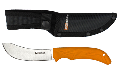 AccuSharp Butcher Knife, Fixed Blade Knife, Plain Blade, Orange Rubber Grip, 4-Inch Stainless Steel Blade, Nylon Sheath with Belt Loop