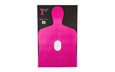Action Target B-27E Shoot For The Cure Breast Cancer Target, Pink Silhouette Cut Off Below Ring 7, 23"x35", 100 Per Box