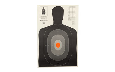 Action Target B-27E Pros Target, Shaded Scoring Rings Starting Outside And Going Dark To Light With A Bright Orange Center