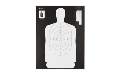 Action Target B-34R Reverse Qualification Target, 25 Yard Reduction Of B-27, Ivory Police Silhouette With Black Background, 17.5"x23", 100 Per Box