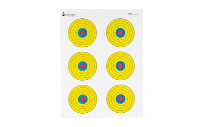 Action Target Action Target, PR-BE6, High Visibility Fluorescent Yellow, 6 Bull's-Eye Target, Blue/Red/Yellow, 17.5"x23", 100 Per Box