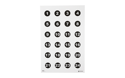 Action Target VB-24, Command Training Target, Military 3" Numbered Circles, Numbered 1 Thru 24, Black, 23"x35", 100 Per Box
