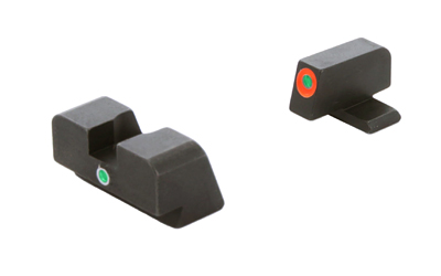 AmeriGlo I-Dot, Single Dot, Night Sight, For FN Highpower, Green Front with Orange Outline, Green Rear, Matte Finish, Black