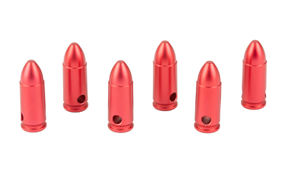 Birchwood Casey DURACAP Training Rounds, 9MM, Aluminum Construction, Anodized Finish, Red, 6 Pack
