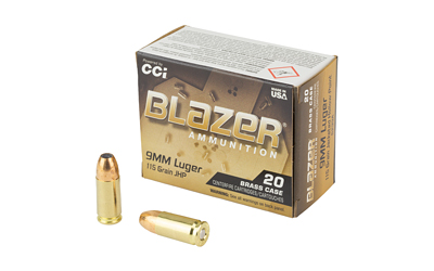CCI Ammunition Blazer, 9MM, 115 Grain, Jacketed Hollow Point, 20 Round Box