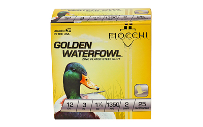 Fiocchi Ammunition Golden Waterfowl, 12 Gauge, 3", #2, Steel Shot, 25 Round Box