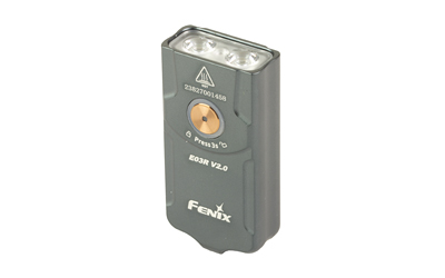 FENIX E03R V2, Flashlight, White and Red LED, 500 Lumens, 2.07" Long, Anodized Finish, Gray, Built-in 400 mAh Battery