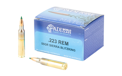 ADI World Class Ammunition Match, Sierra BlitzKing Boat-Tail, 223 Remington, 55 Grain, Brass Cased, 20 Round Box