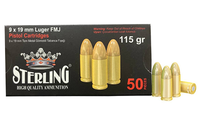 Sterling Brass Case, 9MM, 115 Grain, Full Metal Jacket, 50 Round Box