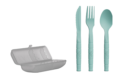 KA-BAR Knives Lunch Pal, Utensil Set, Spoon/Fork/Knife, Creamid Construction, Teal, Includes Frost Colored Carrying Case