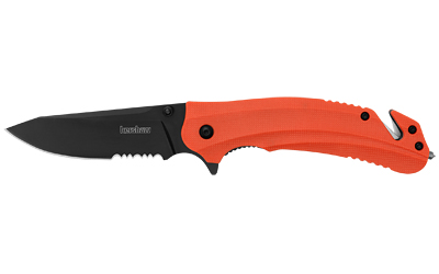 Kershaw Barricade, Folding Knife, Assisted Opening, 3.5" Drop Point Blade, Partially Serrated, 8Cr13MoV Blade Steel, 8.5" Overall Length, Liner Lock
