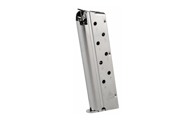 Mec-Gar USA Pistol Magazine, 40S&W, 8 Rounds, Fits 1911 Pistols, Silver, Steel, Nickel Finish