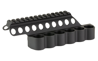Mesa Tactical SureShell, 6-Shell Side Saddle with 5 1/2" Rail Fits Beretta 1301 Competition, 12 Gauge, Aluminum, Matte Finish, Black