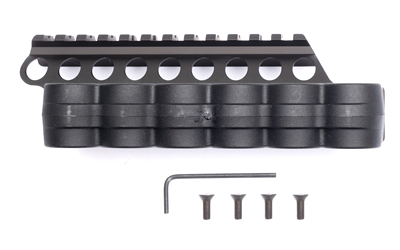 Mesa Tactical SureShell, 6-Shell Side Saddle with 4 3/4" Rail, Fits Moss 500/590/Mav 88, 12 Gauge, Matte Finish, Black