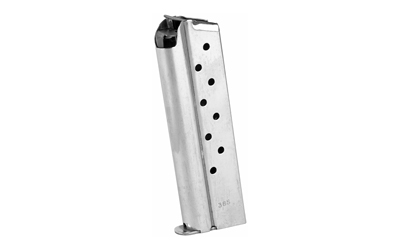 Ed Brown Magazine, 38 Super, 9 Rounds, Fits 1911, Includes 1 Thick and 1 Thin Base Pad, Stainless, Silver