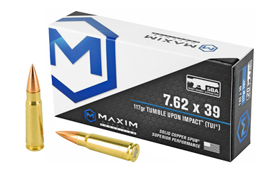Maxim Defense Industries SBA Short Barrel Ammunition, 7.62X39, 117 Grain, Solid Copper Bullet, TUI (Tumble Upon Impact) Design, 20 Round Box