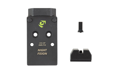 Night Fision Optic Plate + Backup Sight Combo, Black Sights, Trijicon RMR/Holosun 507C Optic Plate, Fits Optic Ready CZ P10
