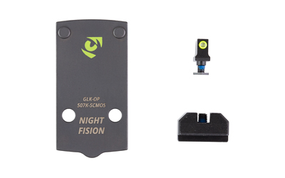 Night Fision Optic Plate + Backup Sight Combo, Yellow Front Night Sight with Black Rear, Holosun 507K Optic Plate, Fits Glock 43X/48 MOS