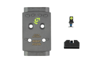 Night Fision Optic Plate + Backup Sight Combo, Yellow Front Night Sight with Black Rear, Holosun EPS Optic Plate, Fits Full Size Glock MOS
