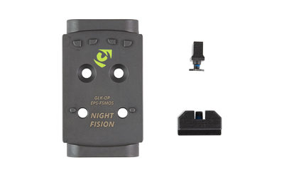 Night Fision Optic Plate + Backup Sight Combo, Black Sights, Holosun EPS Optic Plate, Fits Full Size Glock MOS
