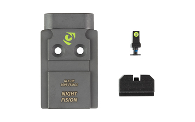 Night Fision Optic Plate + Backup Sight Combo, Yellow Front Night Sight with Black Rear, Holosun 509T Optic Plate, Fits Full Size Glock MOS
