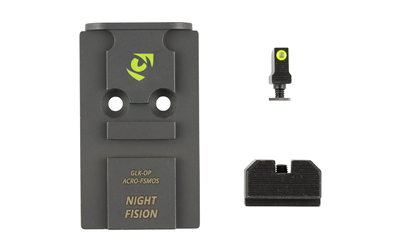 Night Fision Optic Plate + Backup Sight Combo, Yellow Front Night Sight with Black Rear, Aimpoint ACRO Optic Plate, Fits Full Size Glock MOS