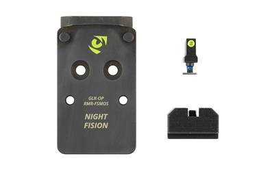 Night Fision Optic Plate + Backup Sight Combo, Yellow Front Night Sight with Black Rear, RMR/507C Optic Plate, Fits Full Size Glock MOS