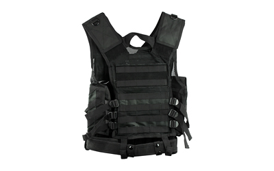 NcSTAR Tactical Vest, Nylon, Black, Size Medium- 2XL, Fully Adjustable, PALS Webbing, Pistol Mag Pouches, Rifle Mag Pouches