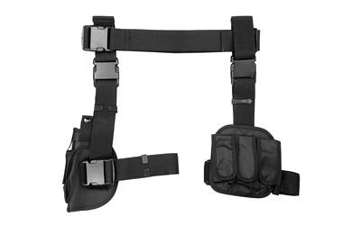 NcSTAR Drop Leg Holster & Mag Pouch, Triple Magazine Pouch, Right Hand, Black, Nylon