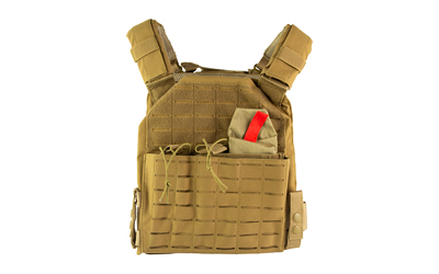 NcSTAR Laser Cut Plate Carrier, Tan, Size Medium-2XL, Laser Cut MOLLE Slots, Kangaroo Pouch, Fits 10"x12" Hard Plates