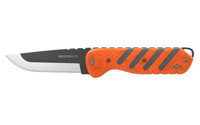Outdoor Edge Razor HTX, Folding Knife, Plain Edge, 5" Blade Length, Includes (3) Drop Point Blades, (2) Black Bone Blades, (1) Gutting Blade