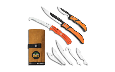 Outdoor Edge Razorguide Pak, Folding Knife Set, Black Oxide Finish, 420J2 Stainless Steel, Orange Handle, Includes (1) Razorbone with 5 Blades