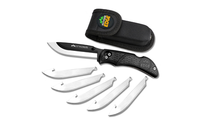 Outdoor Edge Razor Lite, Folding Knife, Plain Edge, 3.5" Blades, 420J2 Stainless Steel, Black Handle, Includes (6) Drop Point Blades