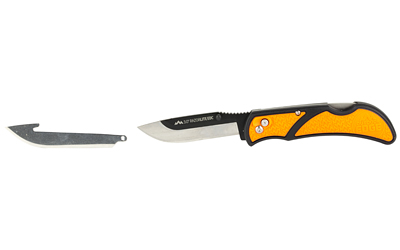 Outdoor Edge Razor EDC Lite, Folding Knife, Plain Edge, 3" Blades, 420J2 Stainless Steel, Orange and Black Handle, Includes (4) Drop Point Blades