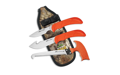 Outdoor Edge Wild Guide, Fixed Blade Knife Set, Plain Edge, 420J2 Stainless Steel, Orange Handle, Includes (1) Caper Knife, (1) Skinner Knife