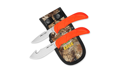 Outdoor Edge Wild Pair, Fixed Blade Knife Set, Plain Edge, 420J2 Stainless Steel, Orange Handle, Includes (1) Caper Knife, (1) Skinner Knife