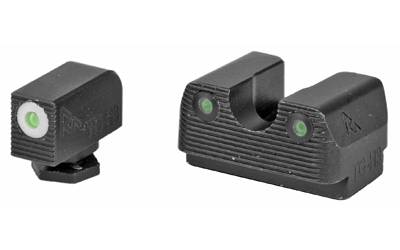 Rival Arms Tritium 3 Dot Front/Rear Green Night Sight, Fits Glock 17/19, White Front Sight Ring, Black Nitride Quench-Polish-Quench (QPQ) Finish