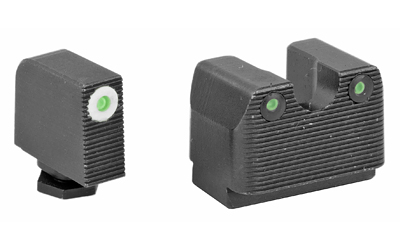 Rival Arms Tritium 3 Dot Front/Rear Green Night Sight, Fits Glock MOS 17/19, White Front Sight Ring, Black Nitride Quench-Polish-Quench (QPQ) Finish